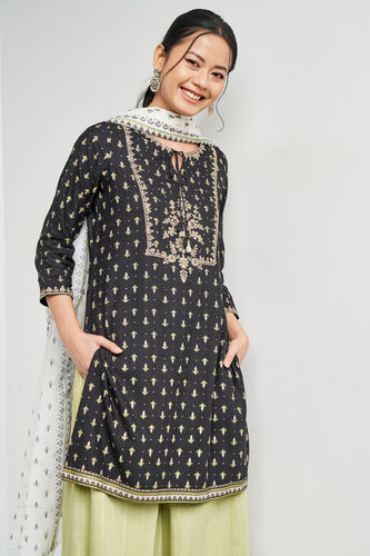 Black Ethnic Motifs Flared Suit, Black, image 3